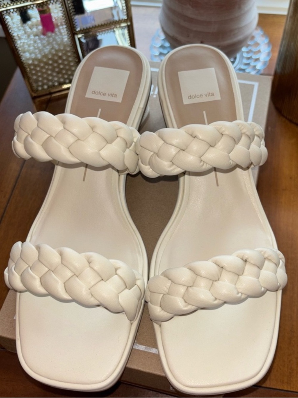Dolce Vita Cream Braided Double-Strap Slide Sandals
